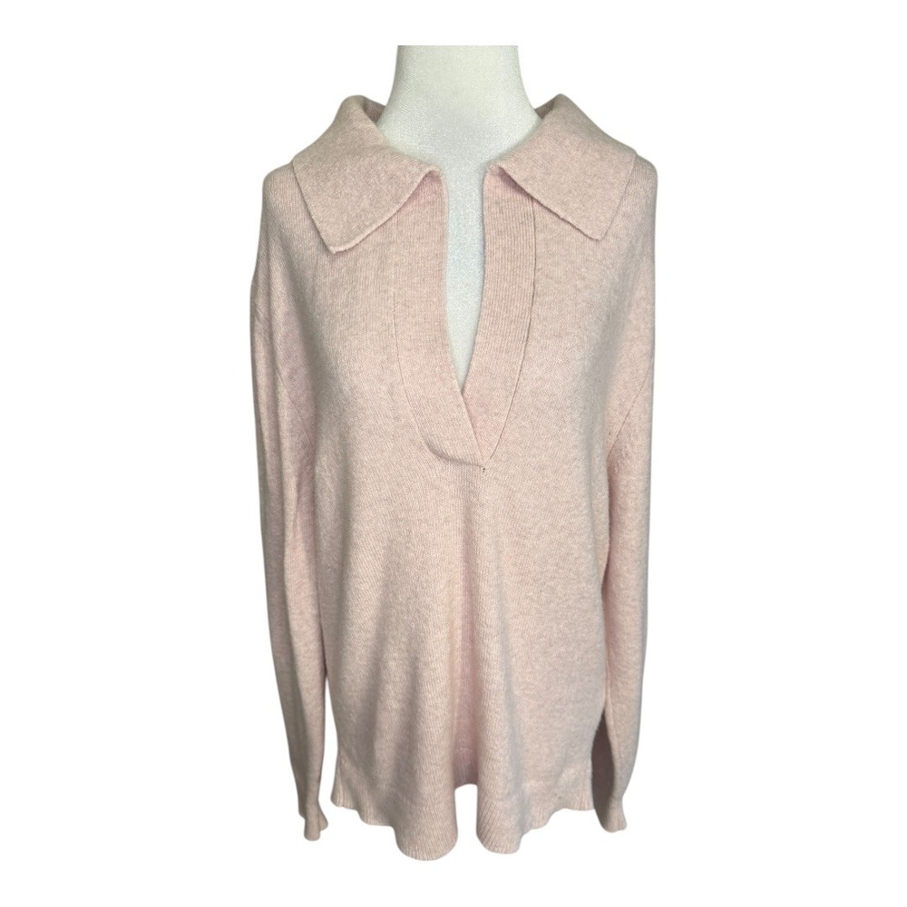 WHBM Outlet Pink Collared V-Neck Sweater Long Sleeve‎ Knit Top Women's Large